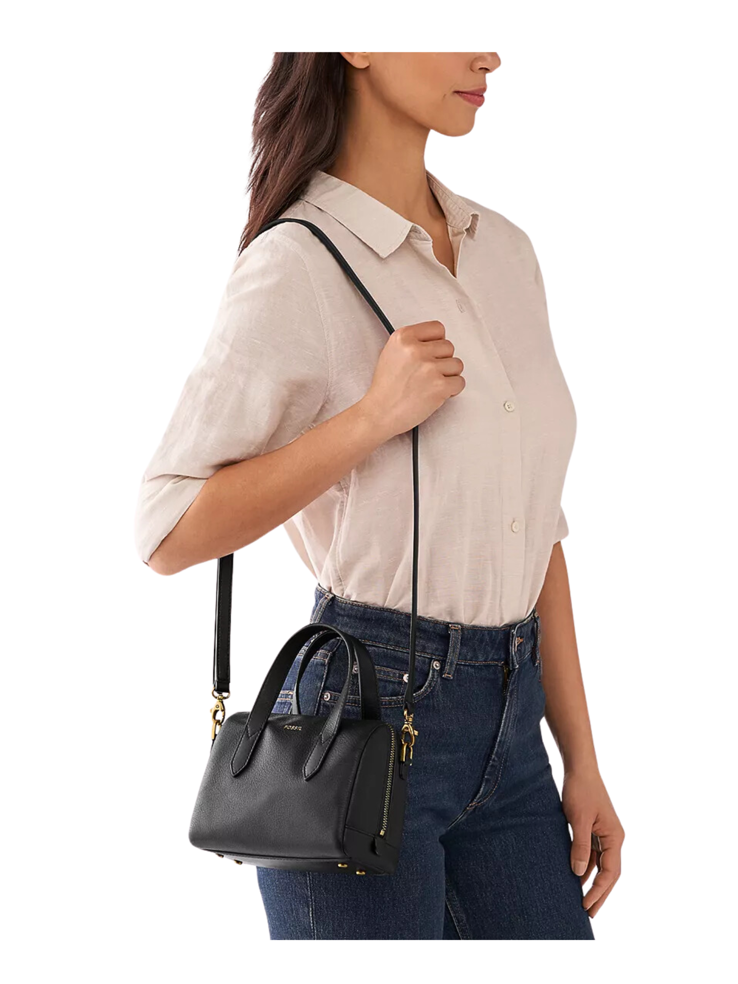 on-model-2-Fossil-Sydney-Mini-Satchel-Black