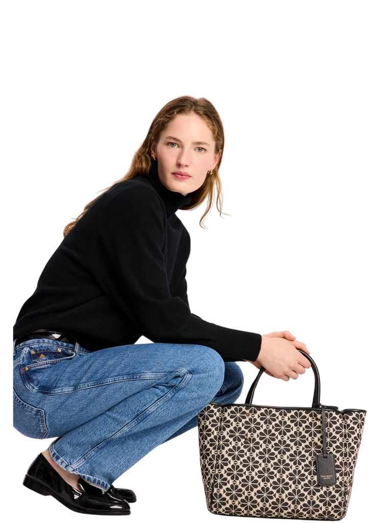 on-model-2-Kate-Spade-Flower-Jacquard-Medium-Everything-Tote-Bag-Sand-Multi