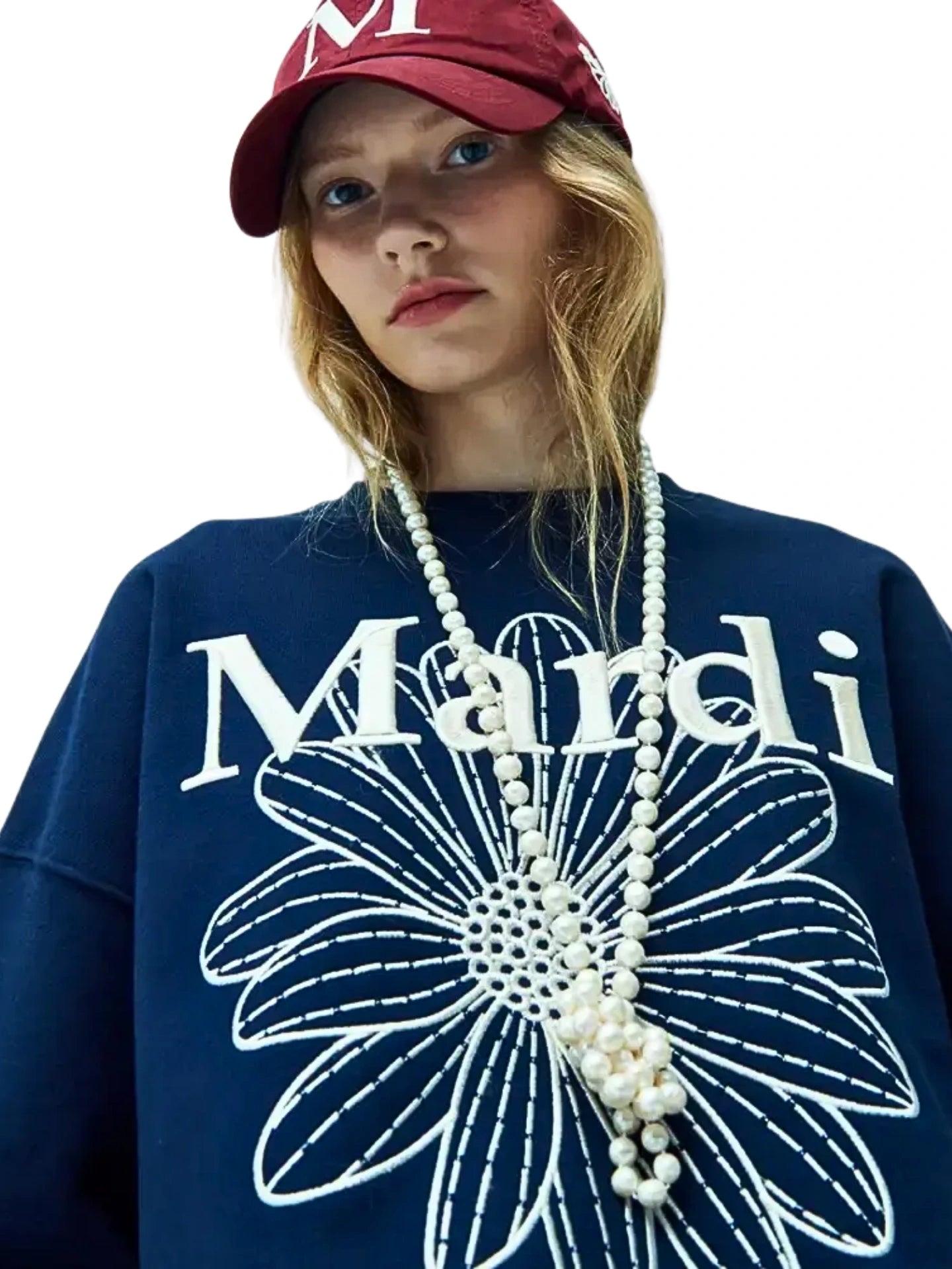 on-model-2-Mardi-Mercredi-Sweatshirt-Flowermardi-Needlework-Navy-Cream