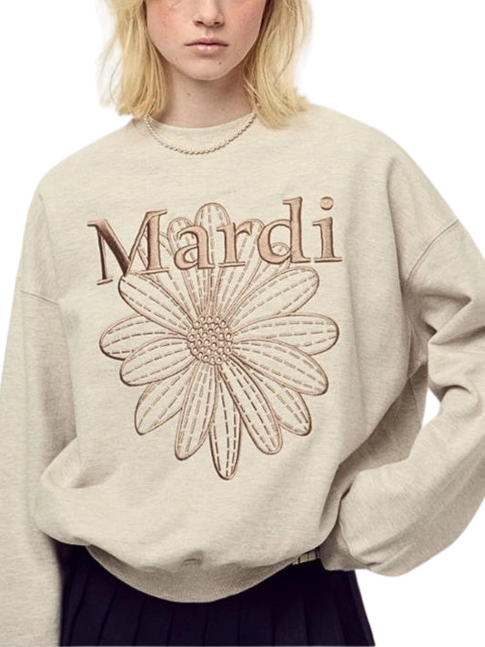 Mardi Mercredi Sweatshirt Flowermardi Needlework Oatmeal Taupe