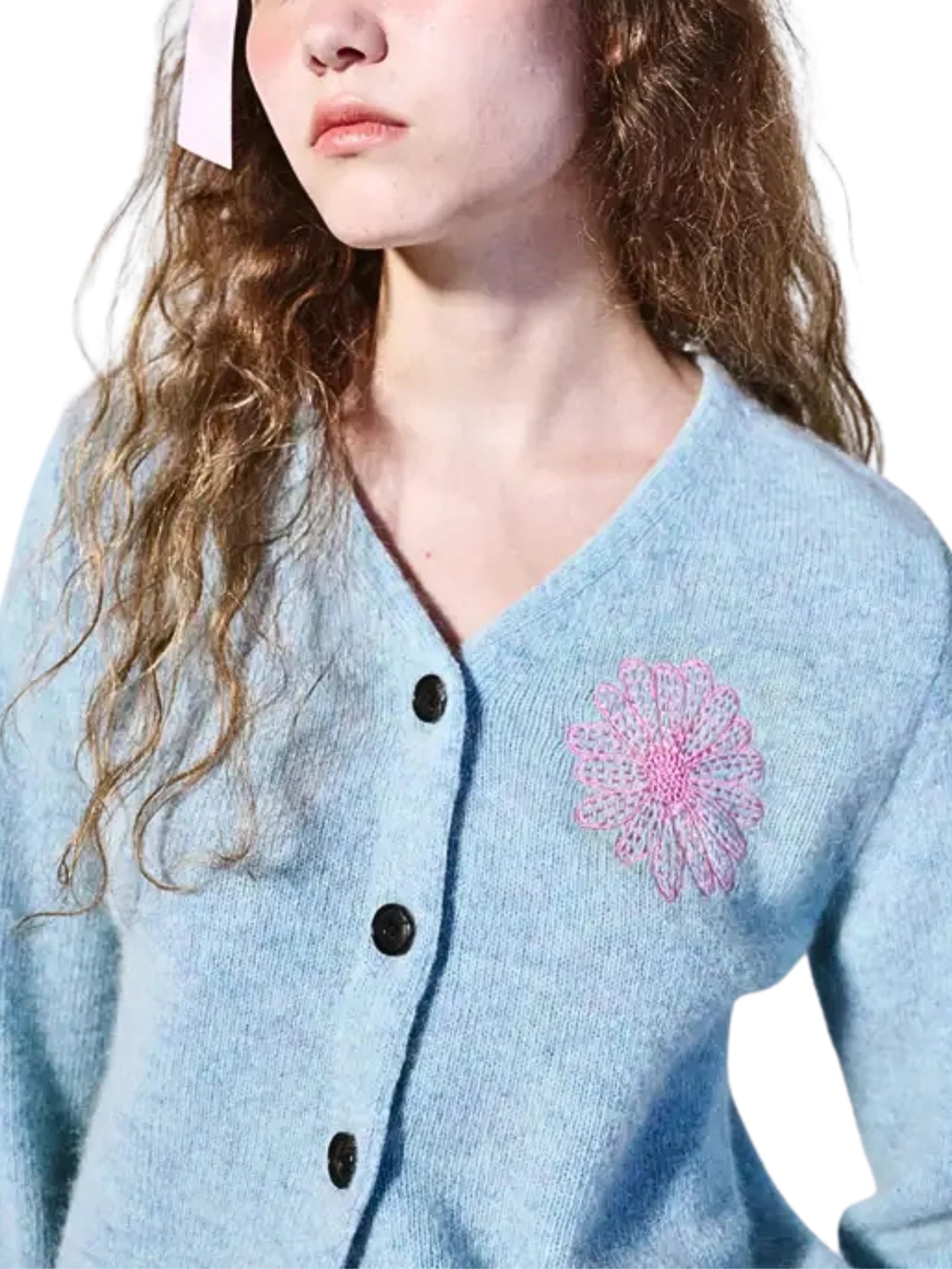 on-model-3-Mardi-Mercredi-Raccoon-Blended-Cardigan-V-Neck-Mint-Pink