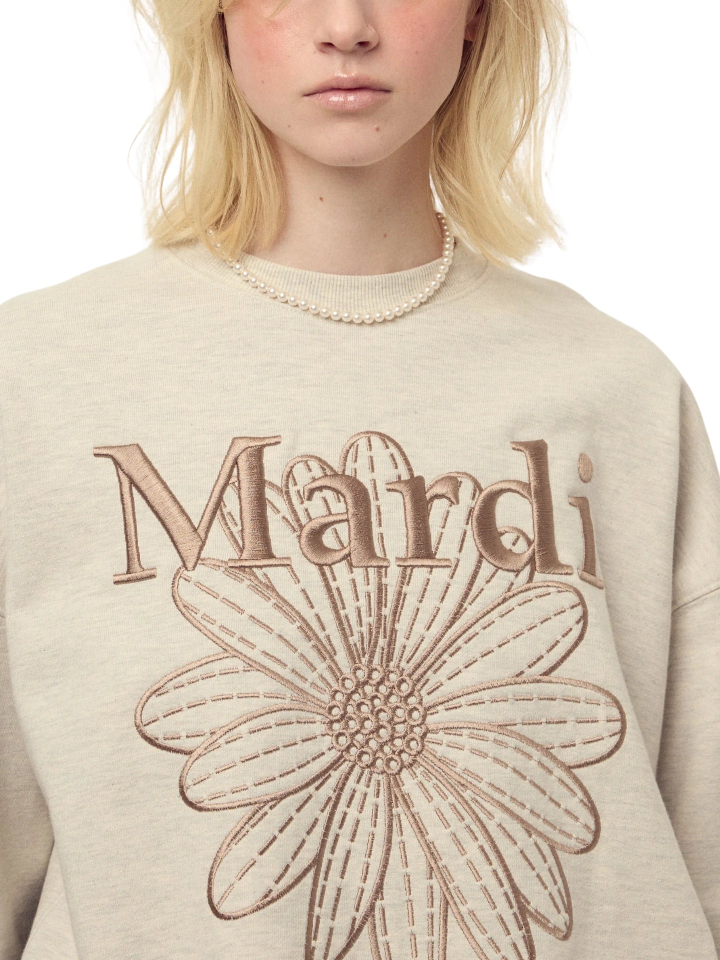 Mardi Mercredi Sweatshirt Flowermardi Needlework Oatmeal Taupe