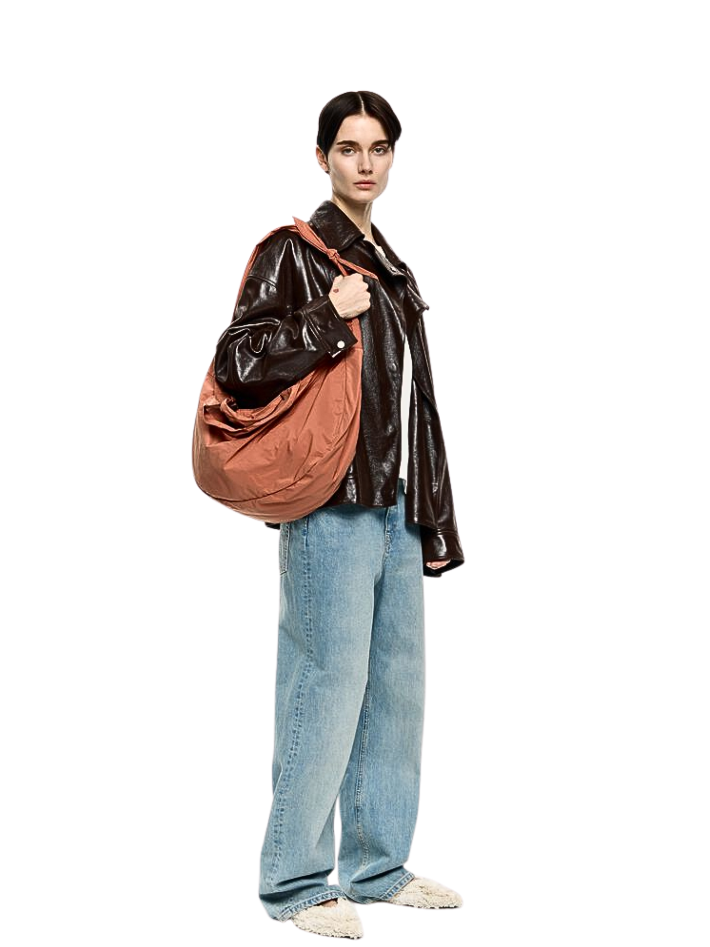on-model-BYL-Large-Orange-Nylon-Shopper-Bag
