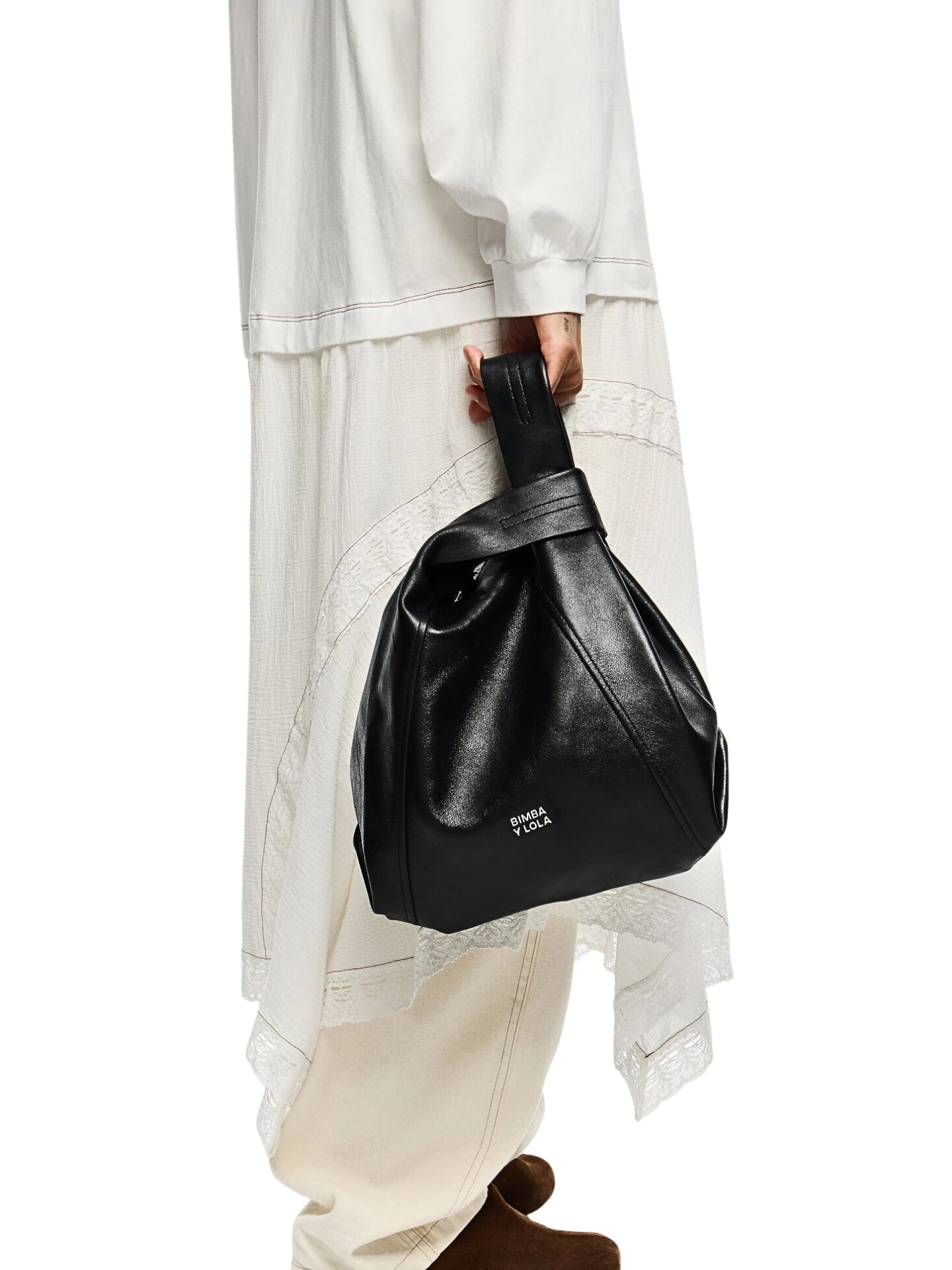 BYL Medium Black Leather Paper Bag