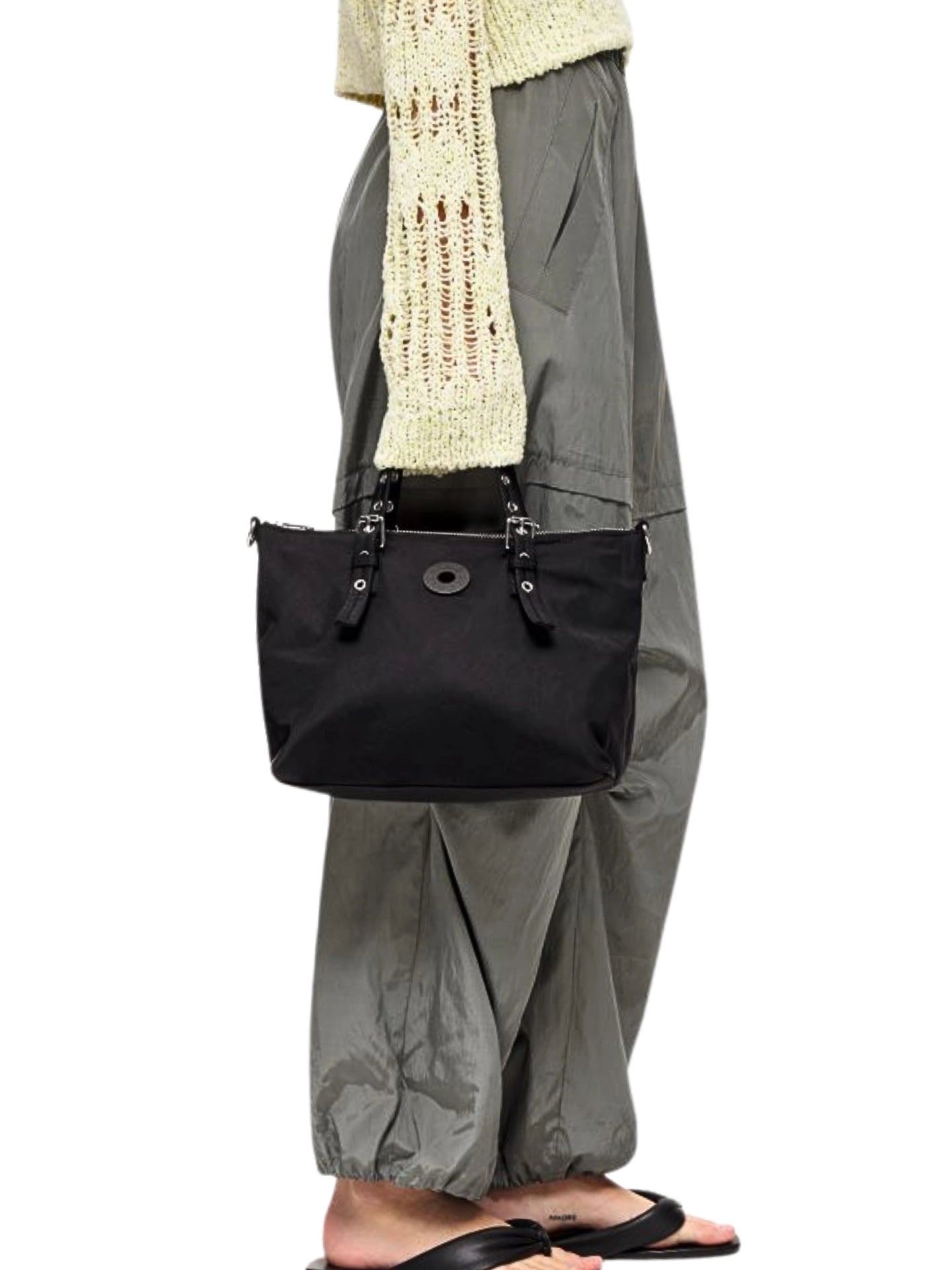 on-model-BYL-Medium-Black-Nylon-Tote-Bag