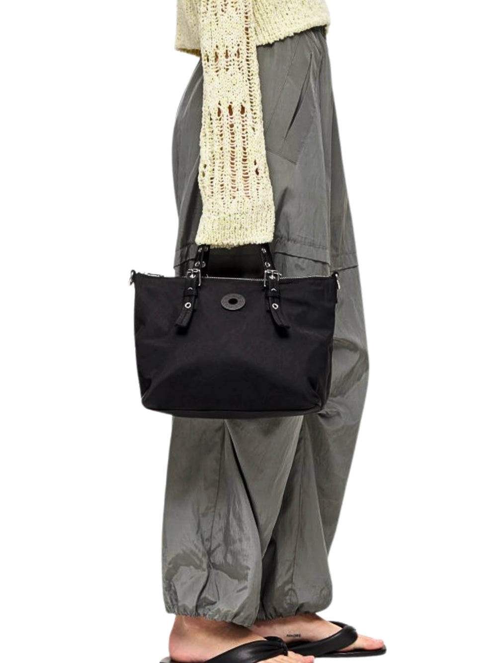 on-model-BYL-Medium-Black-Nylon-Tote-Bag