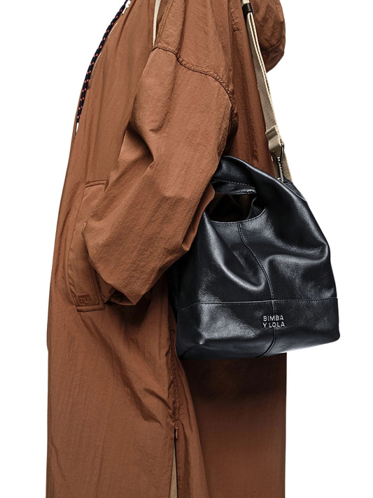 on-model-BYL-Medium-Petroleum-Leather-Paper-Bag