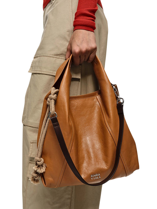 on-model-BYL-Medium-Toffee-Leather-Paper-Bag