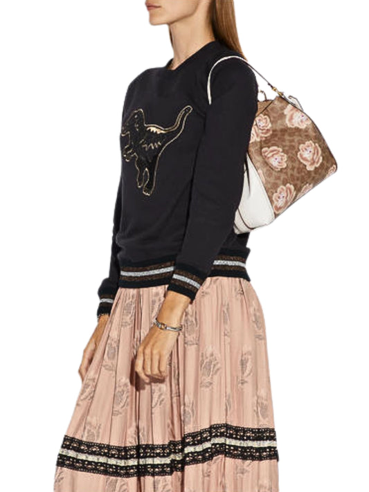 Coach F32314 Edie Shoulder Bag 28 In Signature Rose Print Brass/Tan Chalk