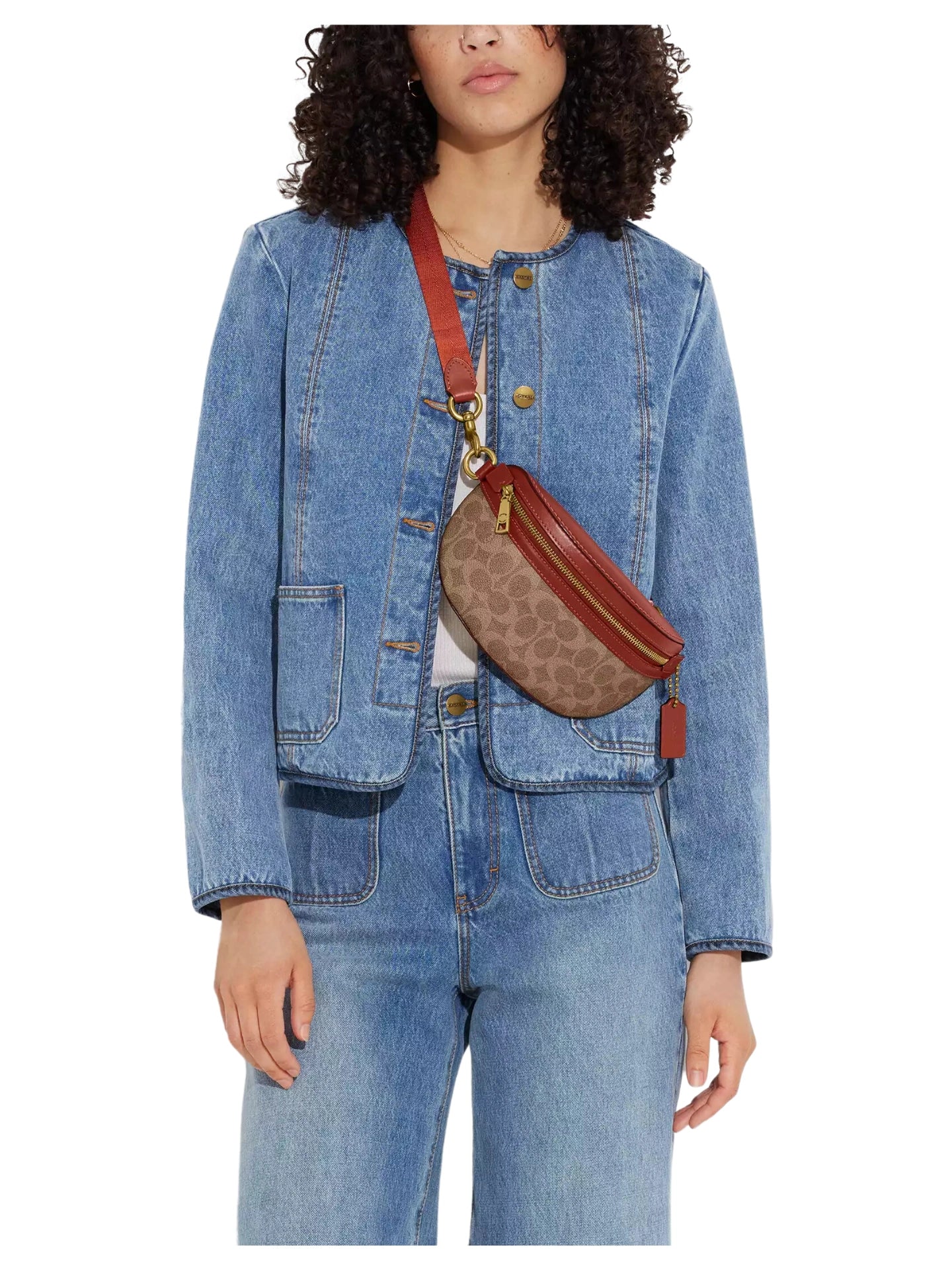 on-model-Coach-Bethany-Belt-Bag-In-Signature-Canvas-Tan-Rust
