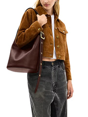 on-model-Coach-Bleecker-Bucket-Bag-Maple