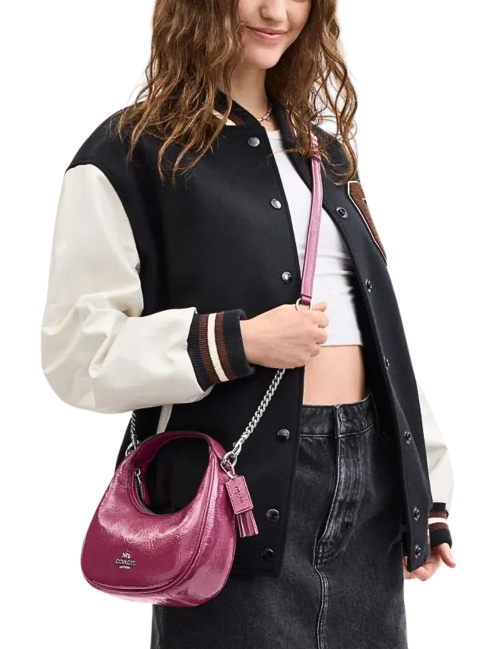 on-model-Coach-Carmen-Mini-Crossbody-Bag-Crinkled-Pink