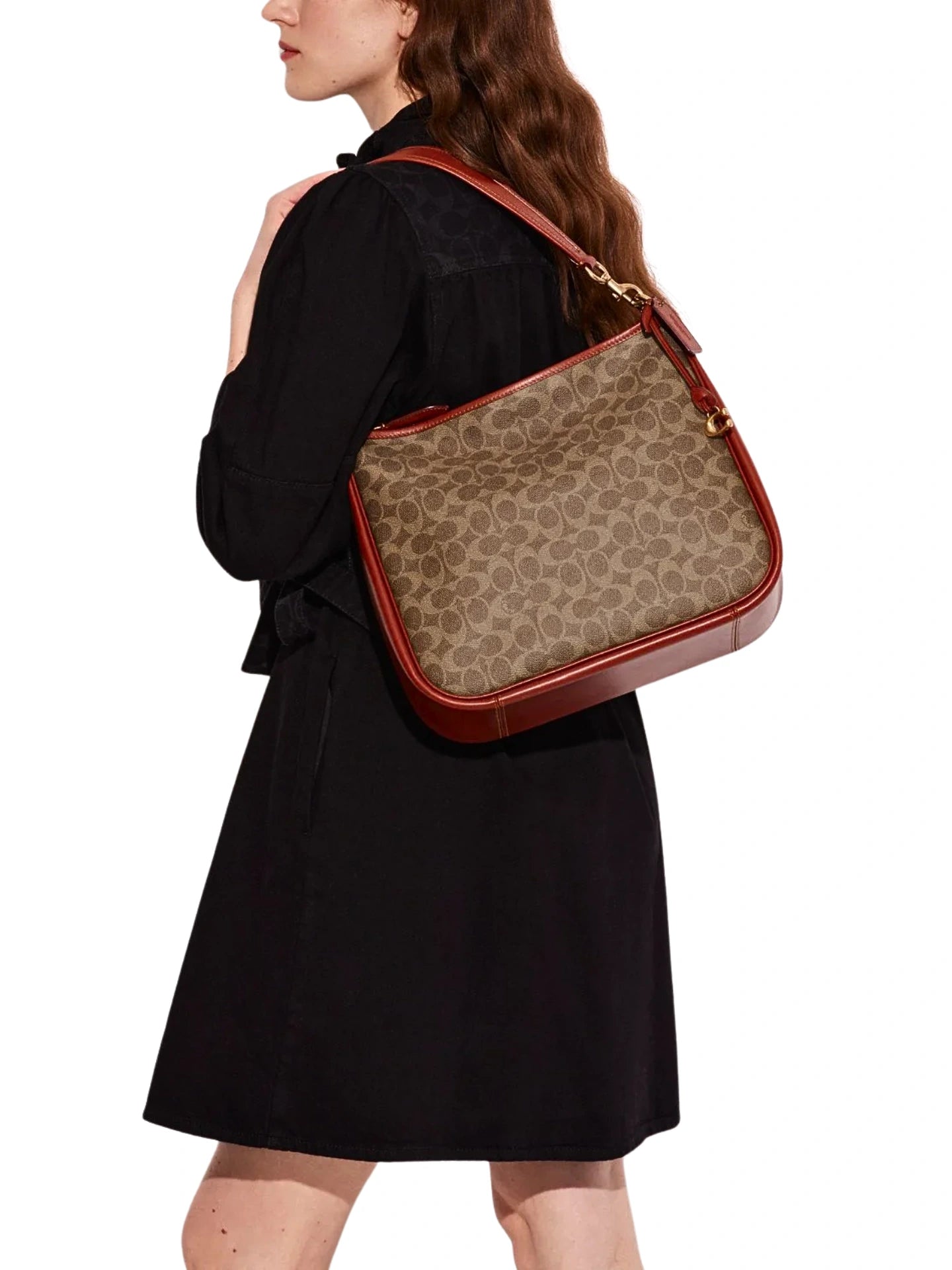 on-model-Coach-Cary-Shoulder-Bag-In-Signature-Canvas-Tan-Rust