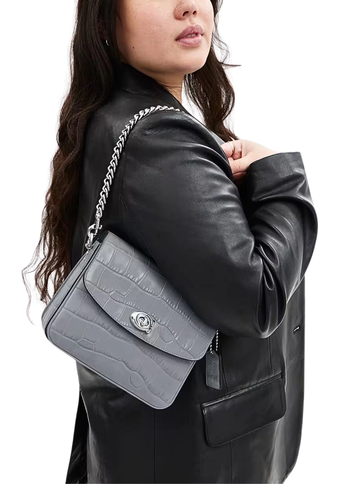 on-model-Coach-Cassie-19-Croc-Embossed-Crossbody-Bag-Grey-Blue