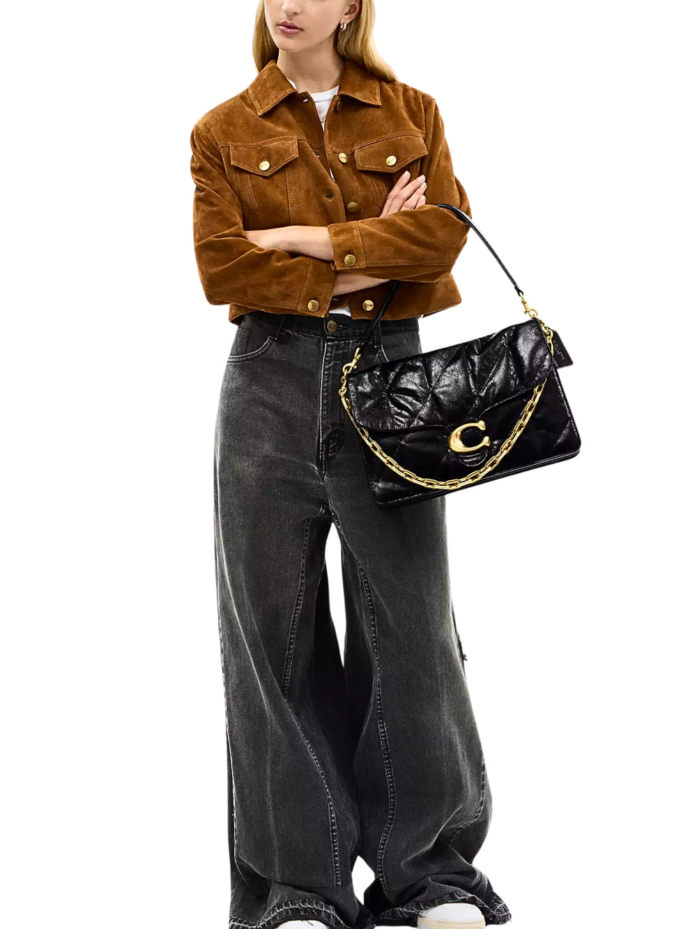 on-model-Coach-Chain-Tabby-Shoulder-Bag-35-With-Quilting-Black