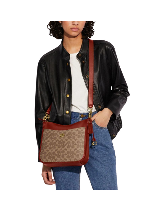 on-model-Coach-Chaise-Crossbody-In-Signature-Canvas-Tan-Rust