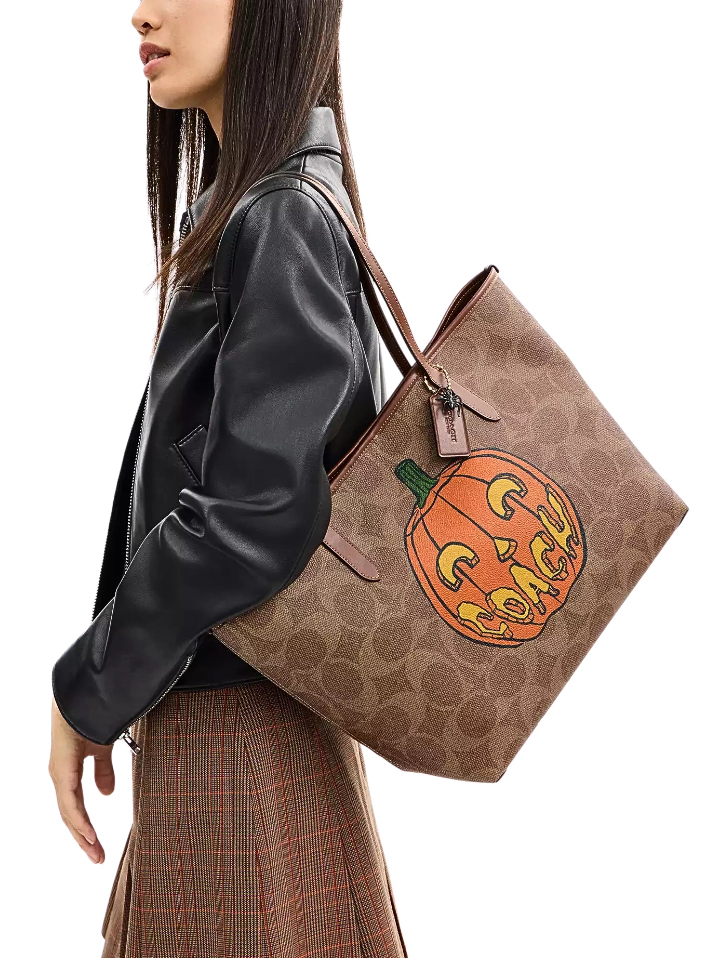 on-model-Coach-City-Tote-Bag-In-Signature-Canvas-With-Halloween-Print-Tan-Multi
