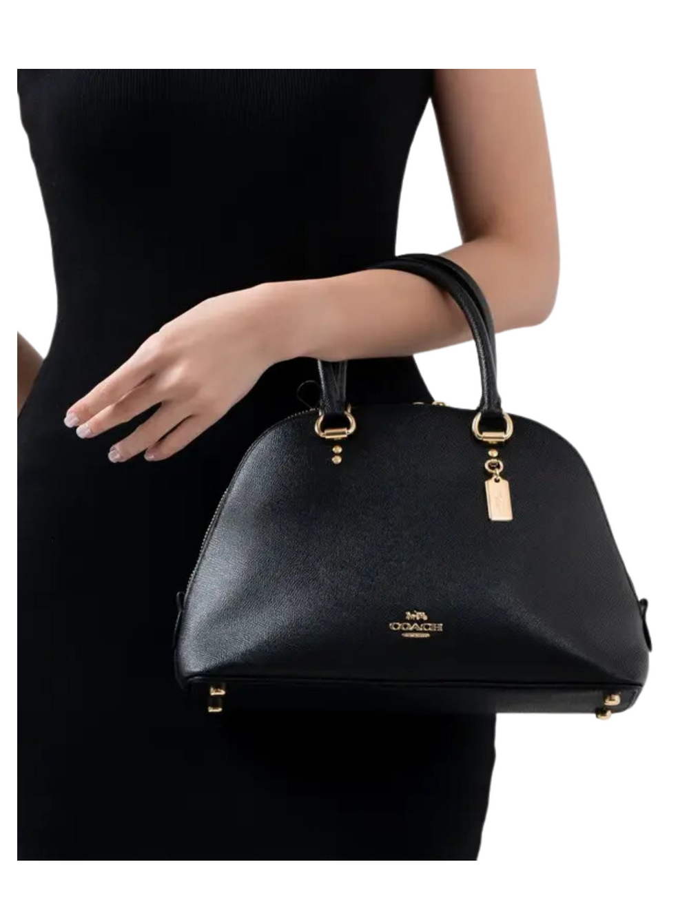 on-model-Coach-Crossgrain-Katy-Satchel-Black