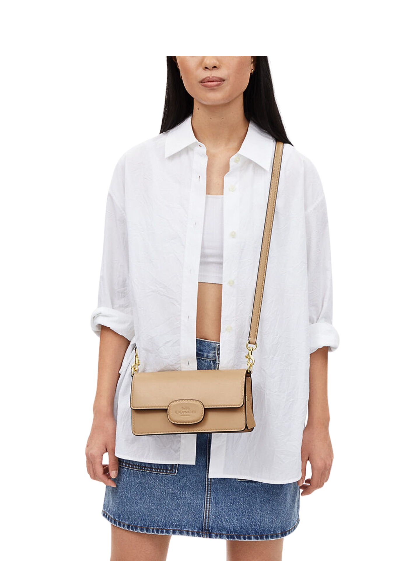 on-model-Coach-Eliza-Flap-Crossbody-With-Leather-Covered-Closure-Tan