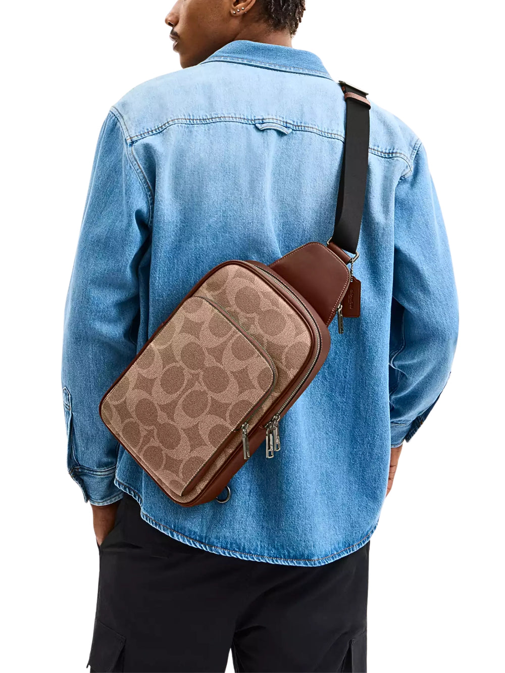 on-model-Coach-Ethan-Pack-In-Signature-Canvas-Tan-Vintage-Brown