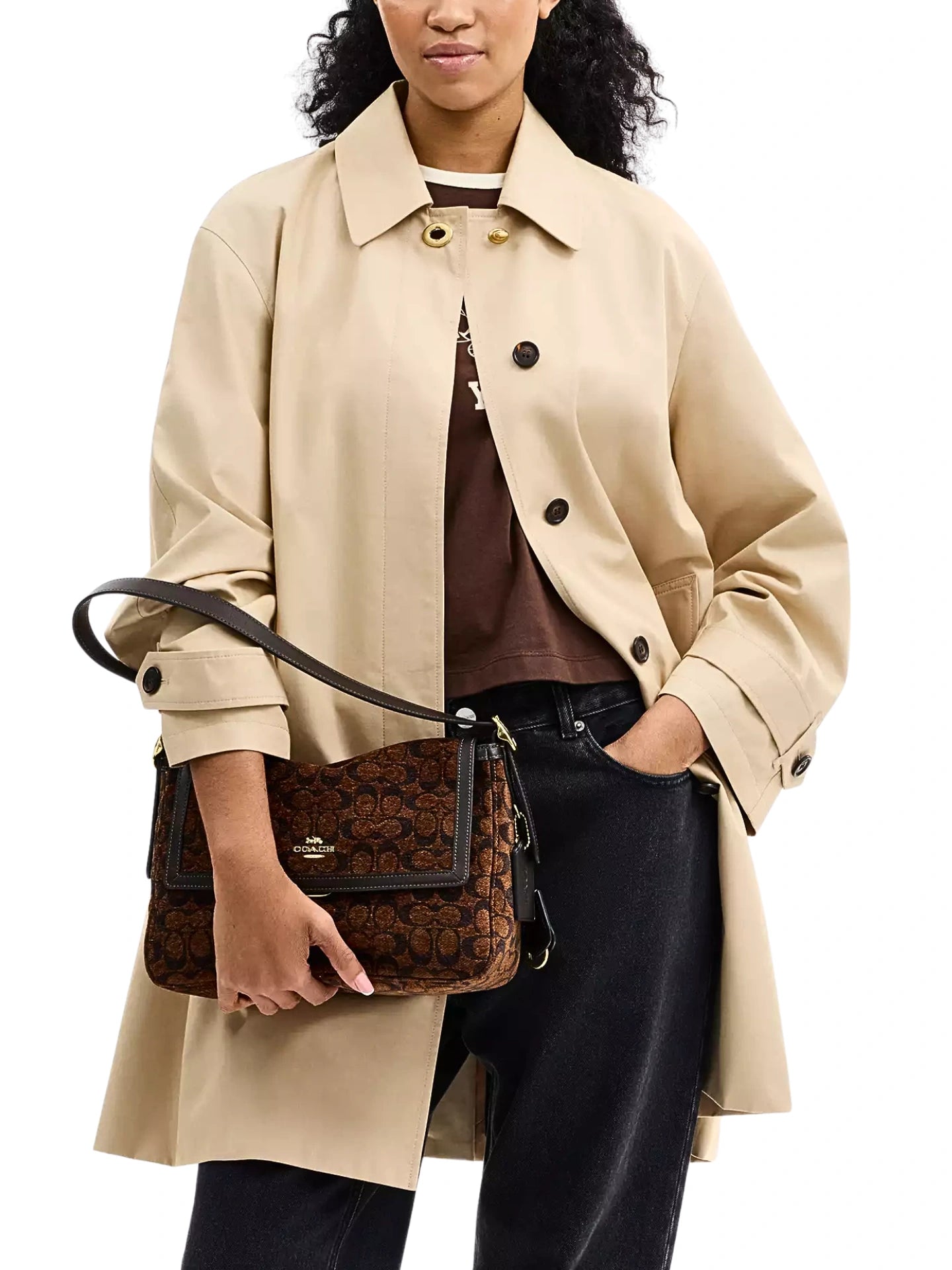 on-model-Coach-Etta-Flap-Bag-In-Signature-Chenille-Truffle