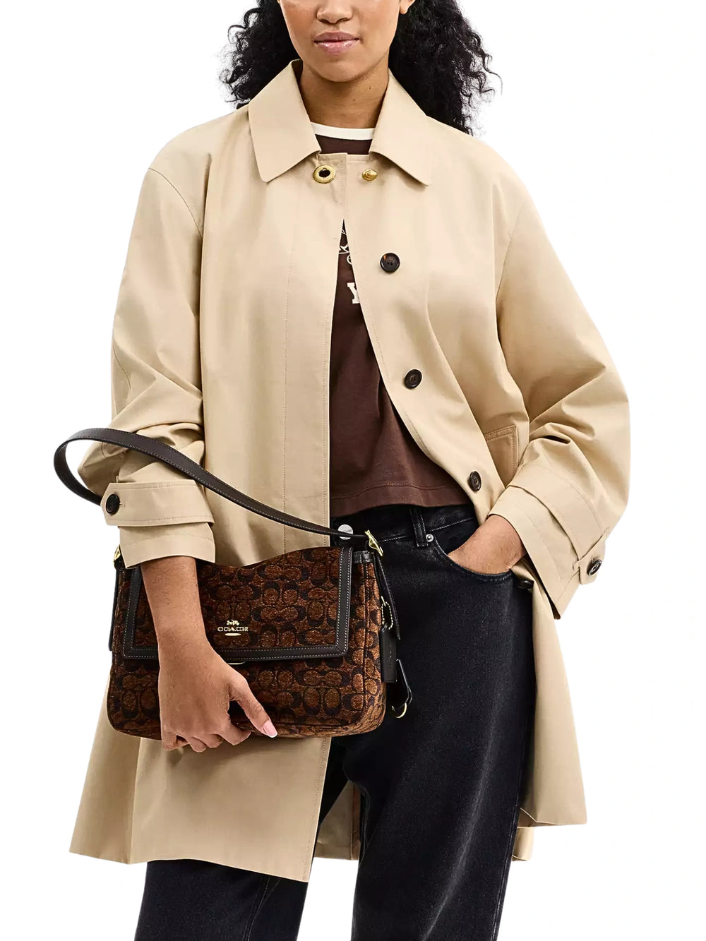 on-model-Coach-Etta-Flap-Bag-In-Signature-Chenille-Truffle