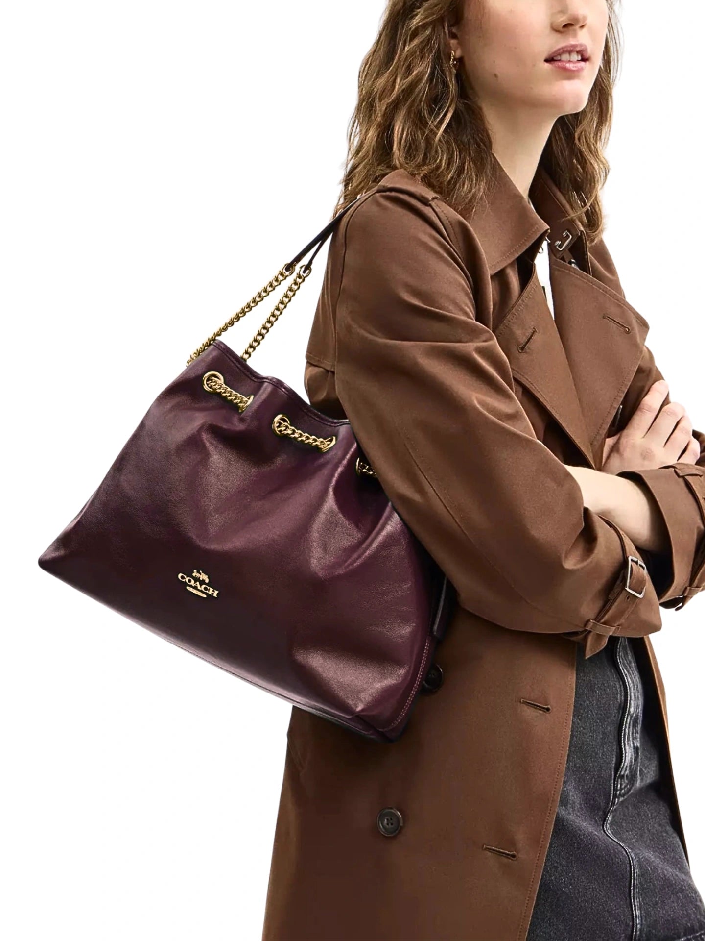 on-model-Coach-Evelyn-Shoulder-Bag-Dark-Wine