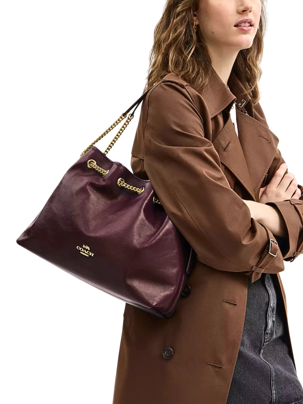 on-model-Coach-Evelyn-Shoulder-Bag-Dark-Wine