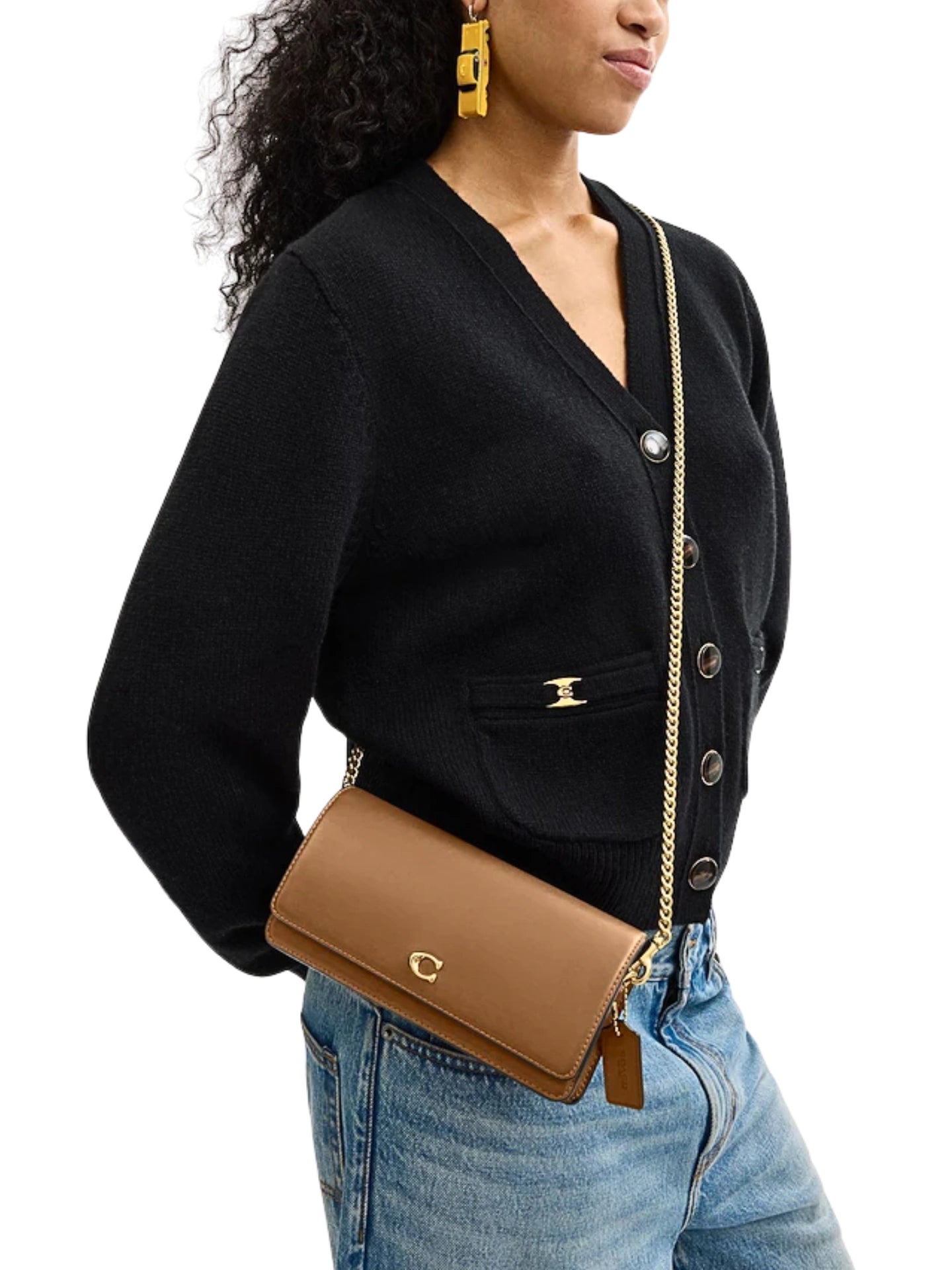 on-model-Coach-Evie-Essential-Long-Wallet-With-Chain-Honey-Brown