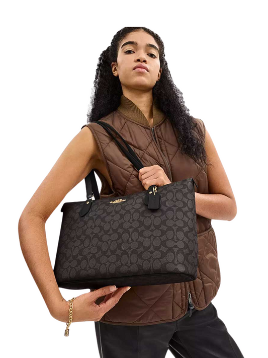 on-model-Coach-Gallery-Tote-In-Signature-Canvas-_Walnut-Black