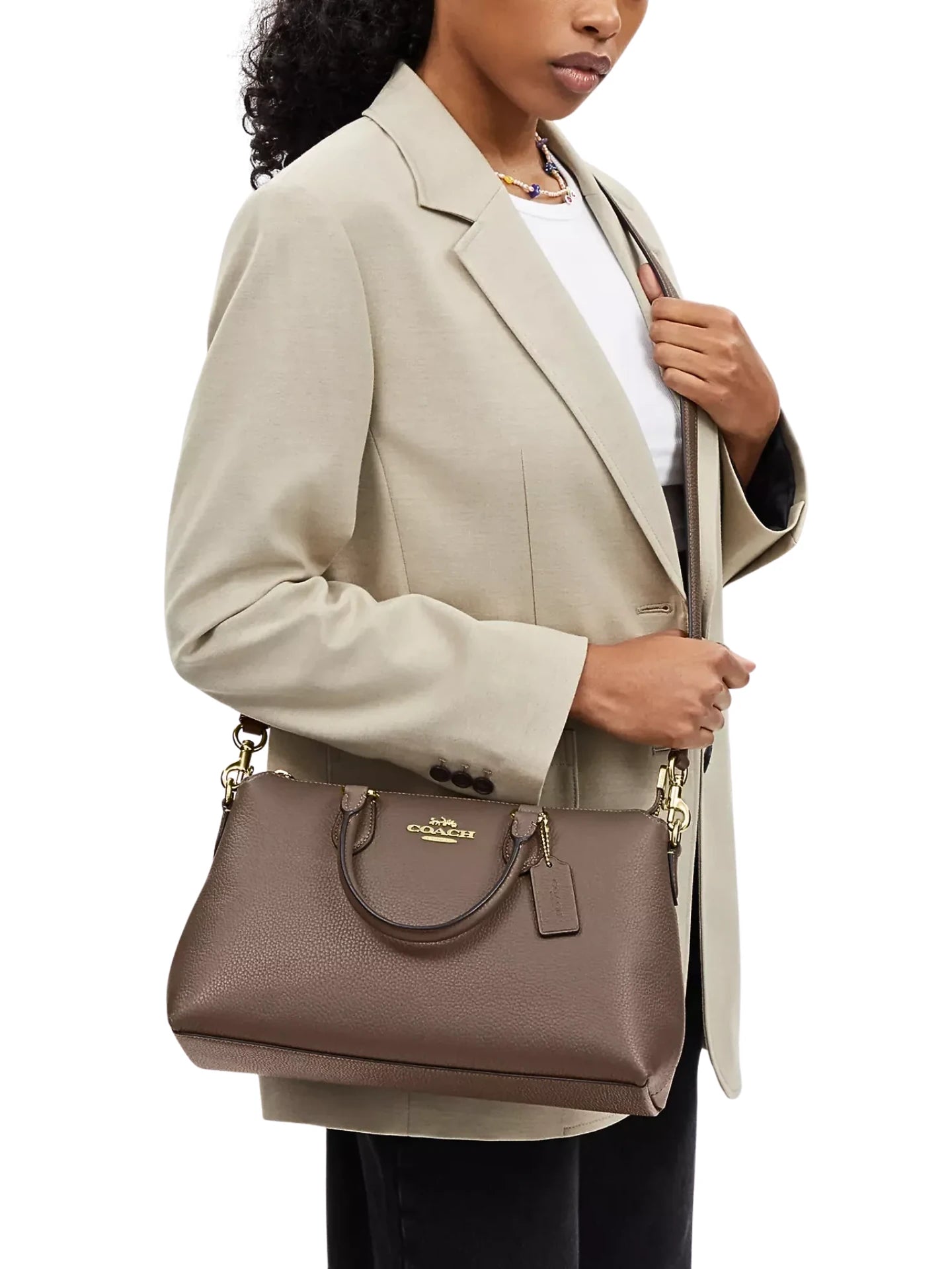 on-model-Coach-Georgia-Satchel-Bag-Dark-Stone