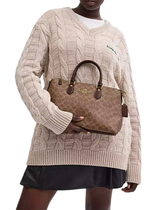 on-model-Coach-Georgia-Satchel-Bag-In-Signature-Canvas-Tan-Brown