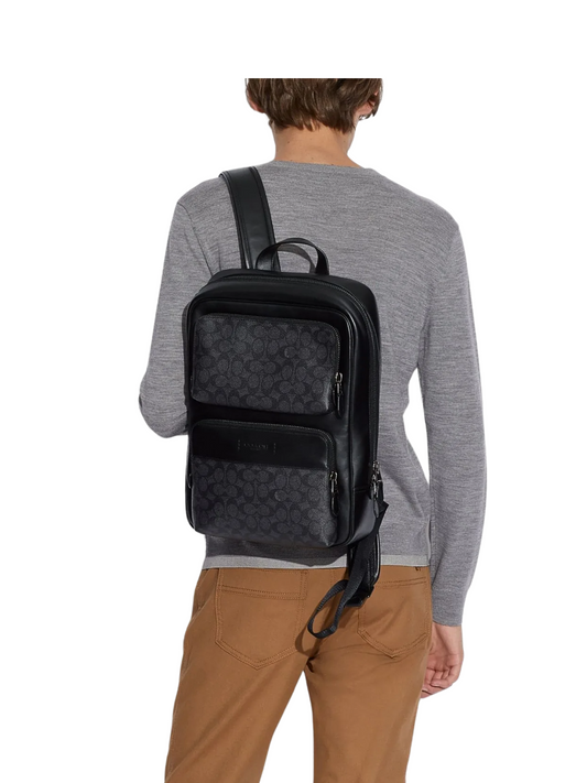 on-model-Coach-Gotham-Backpack-In-Signature-Canvas-Charcoal-Black