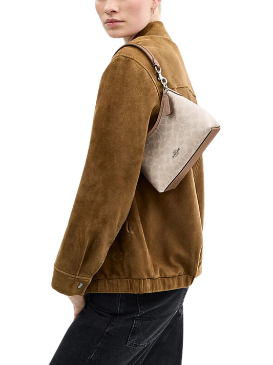 on-model-Coach-Laurel-Small-Shoulder-Bag-In-Signature-Canvas-Sand-Taupe