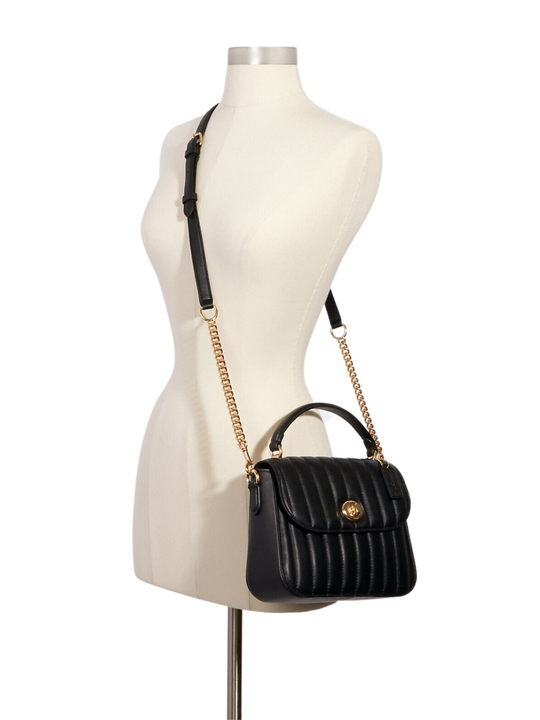 on-model-Coach-Marlie-Top-Handle-Satchel-With-Quilting-Gold-Black