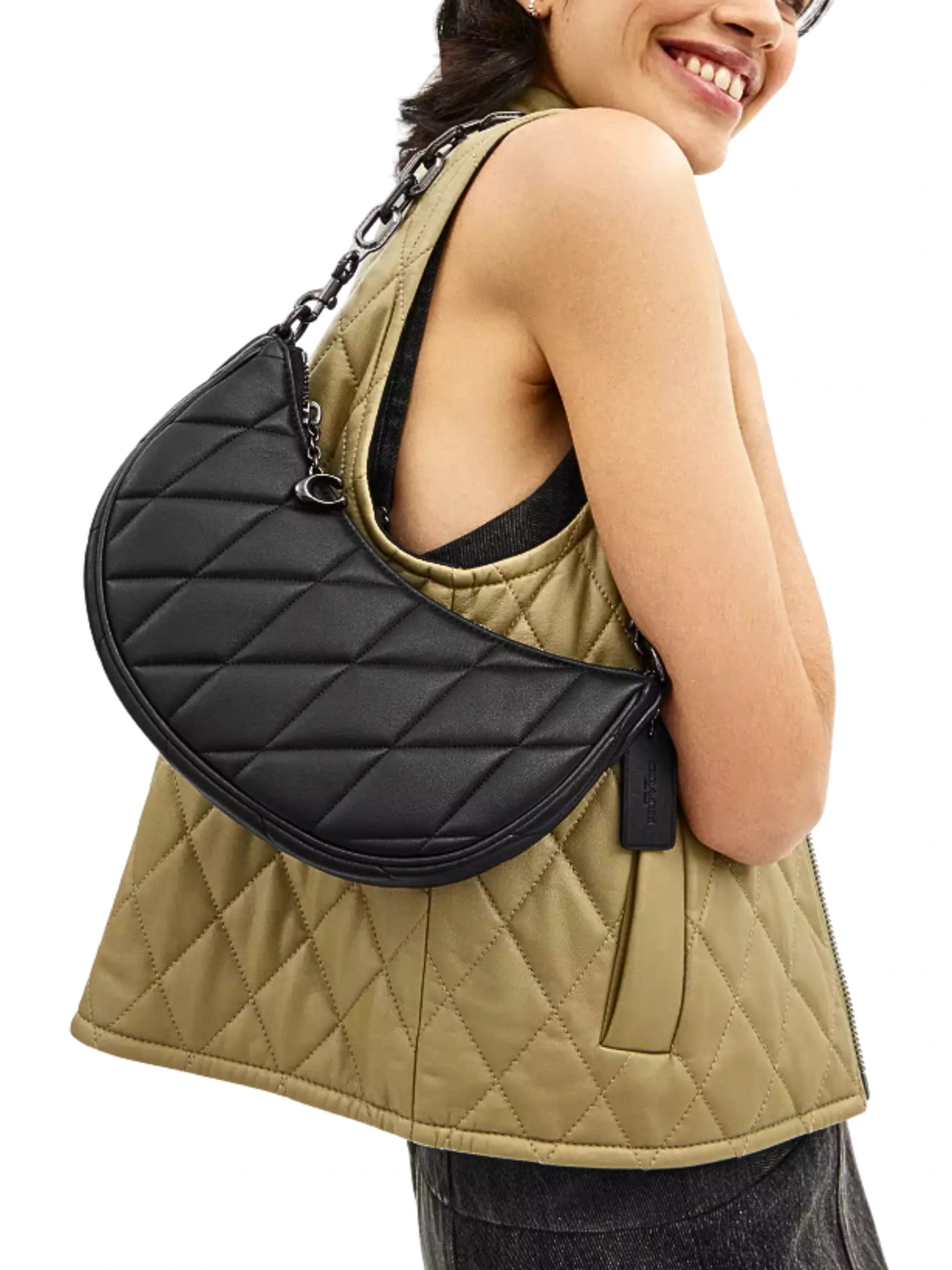 on-model-Coach-Mira-Shoulder-Bag-With-Pillow-Quilting-Black