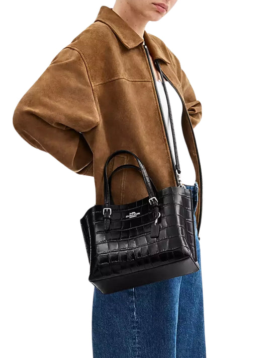 Coach Mollie Tote Bag 25 Croco-Embossed Black