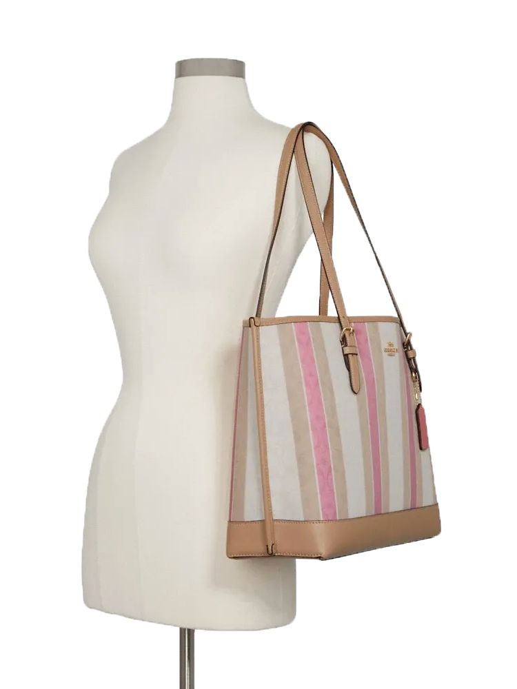 on-model-Coach-Mollie-Tote-In-Signature-Jacquard-With-Stripes-Taffy-Multi