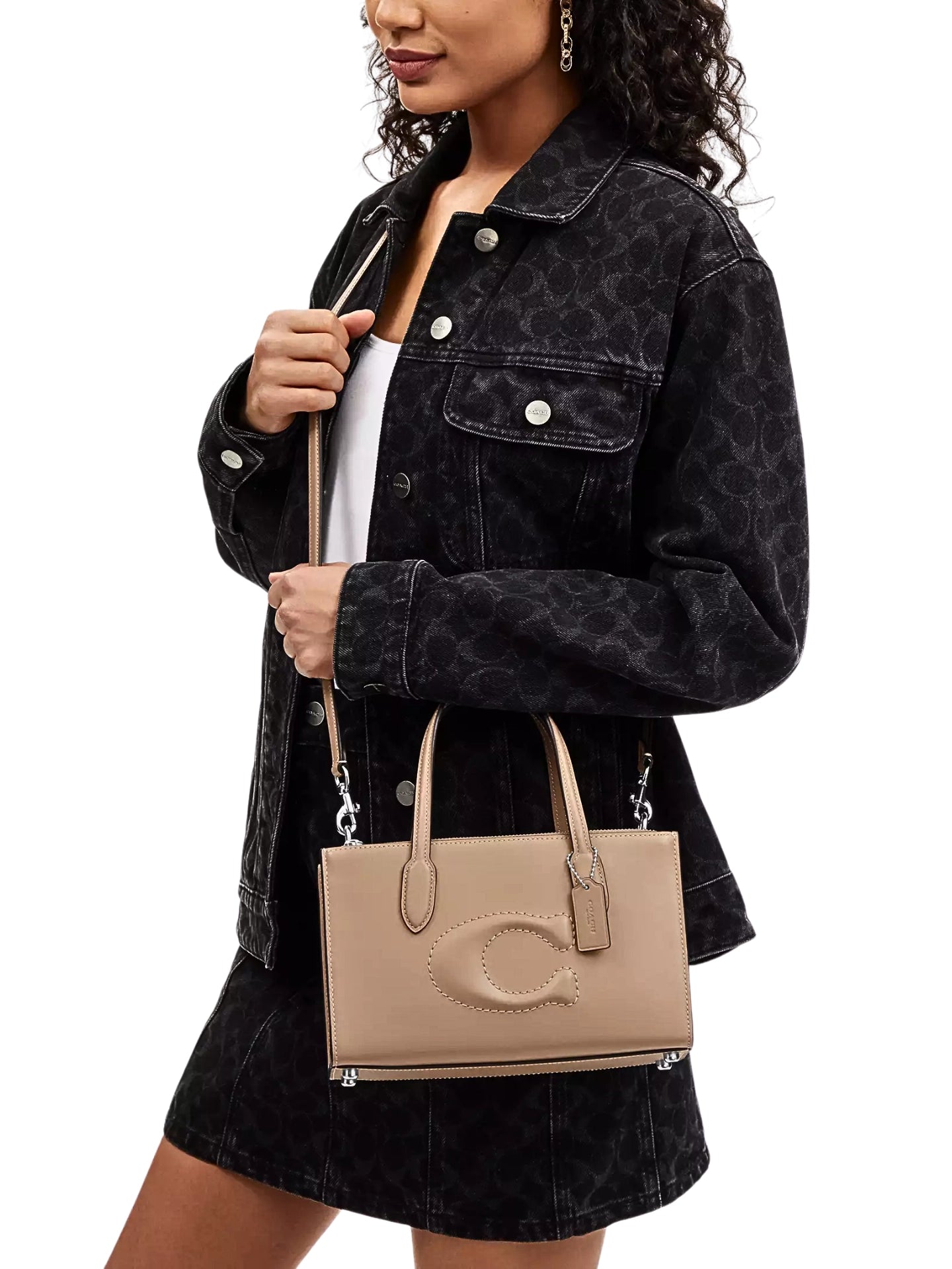 on-model-Coach-Nina-Small-Tote-Bag-Debossed-C-Taupe
