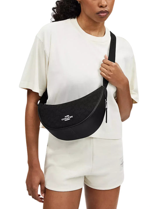 on-model-Coach-Pace-Shoulder-Bag-In-Signature-Jacquard-Black