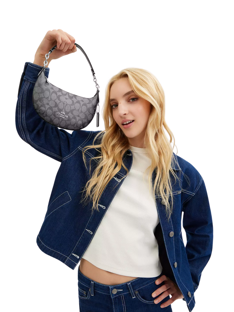 on-model-Coach-Payton-Mini-In-Signature-Metallic-Canvas-Gunmetal-Multi