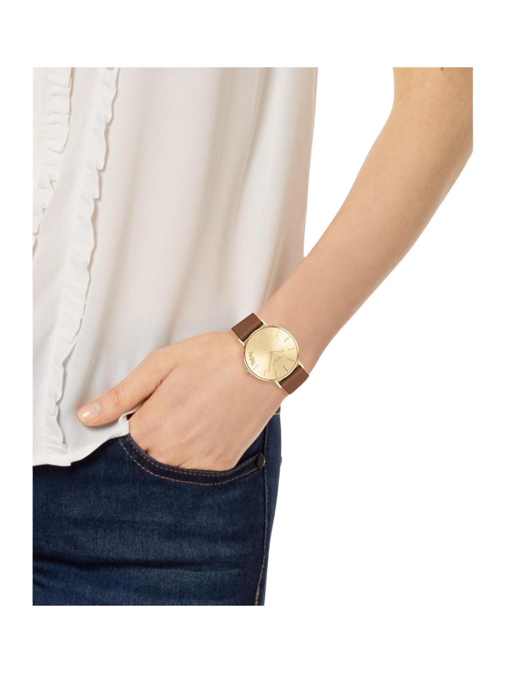 on-model-Coach-Perry-Gold-Dial-Brown-Leather-Strap-Watch