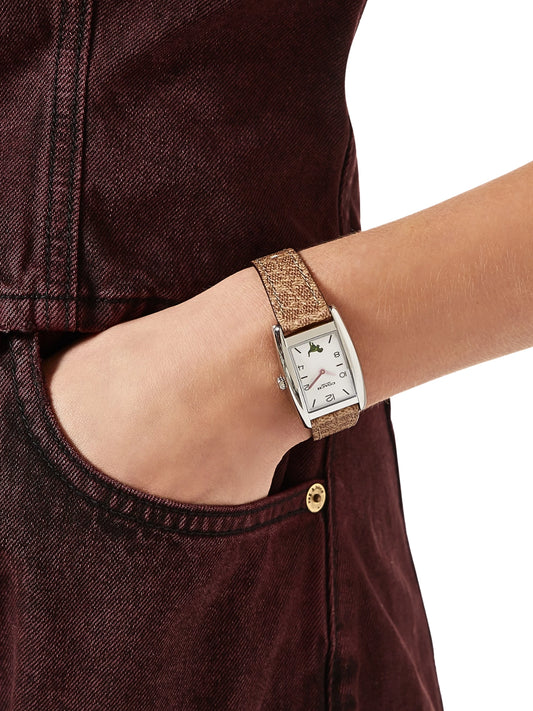 on-model-Coach-Reese-Quartz-Watch-24mm-Khaki-With-Interchangeable-Pink-Striped-Leather-Strap