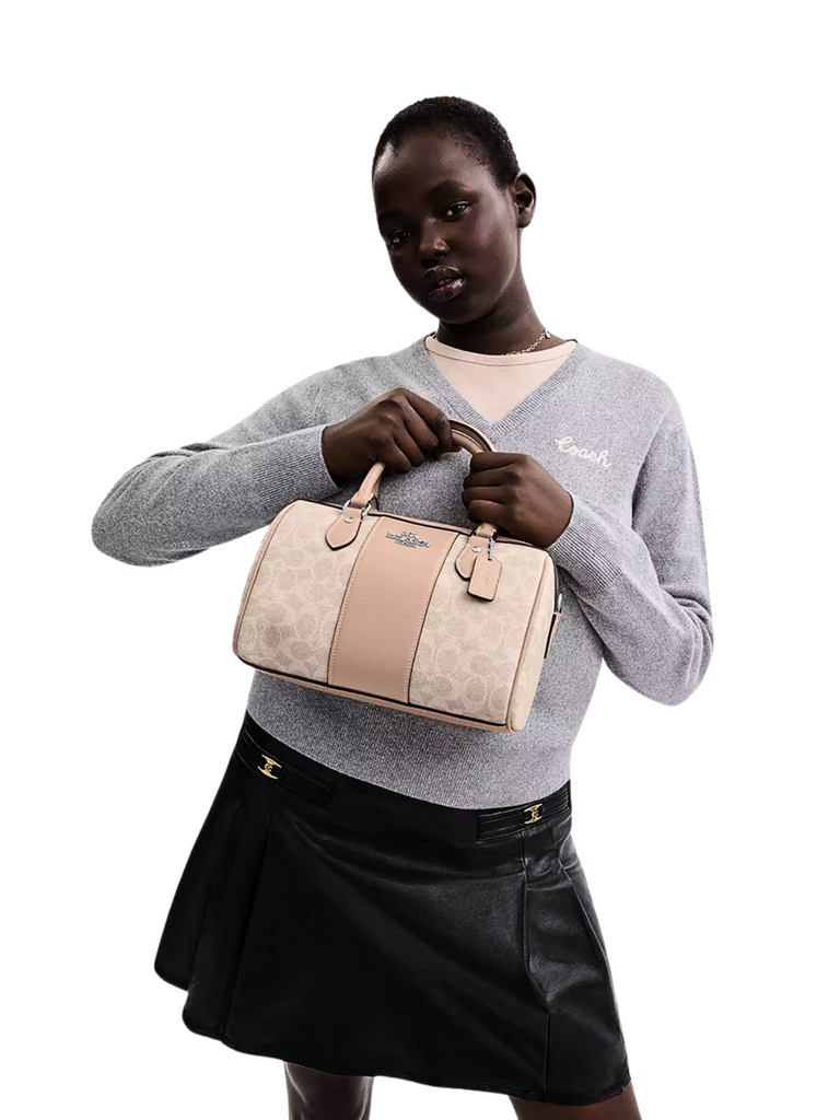 on-model-Coach-Rowan-Satchel-Bag-In-Signature-Canvas-Sand-Taupe