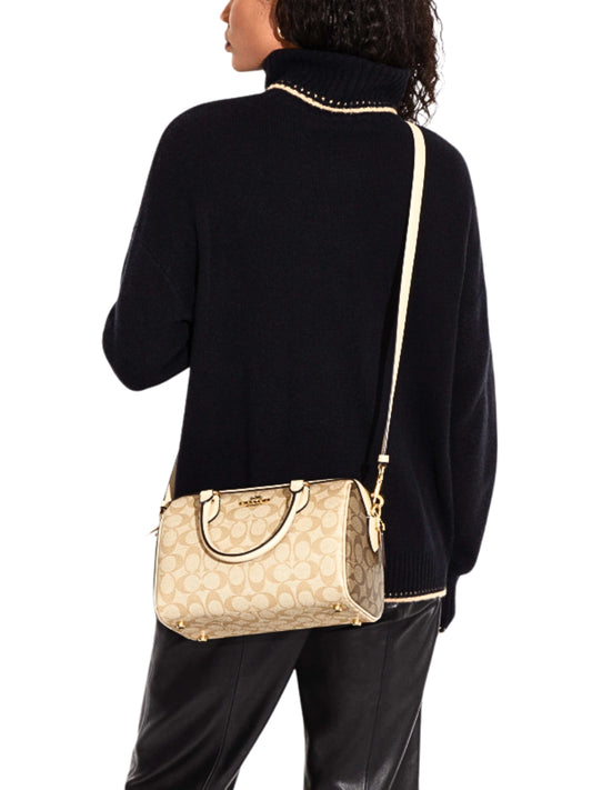 on-model-Coach-Rowan-Satchel-In-Blocked-Signature-Canvas-Light-Khaki