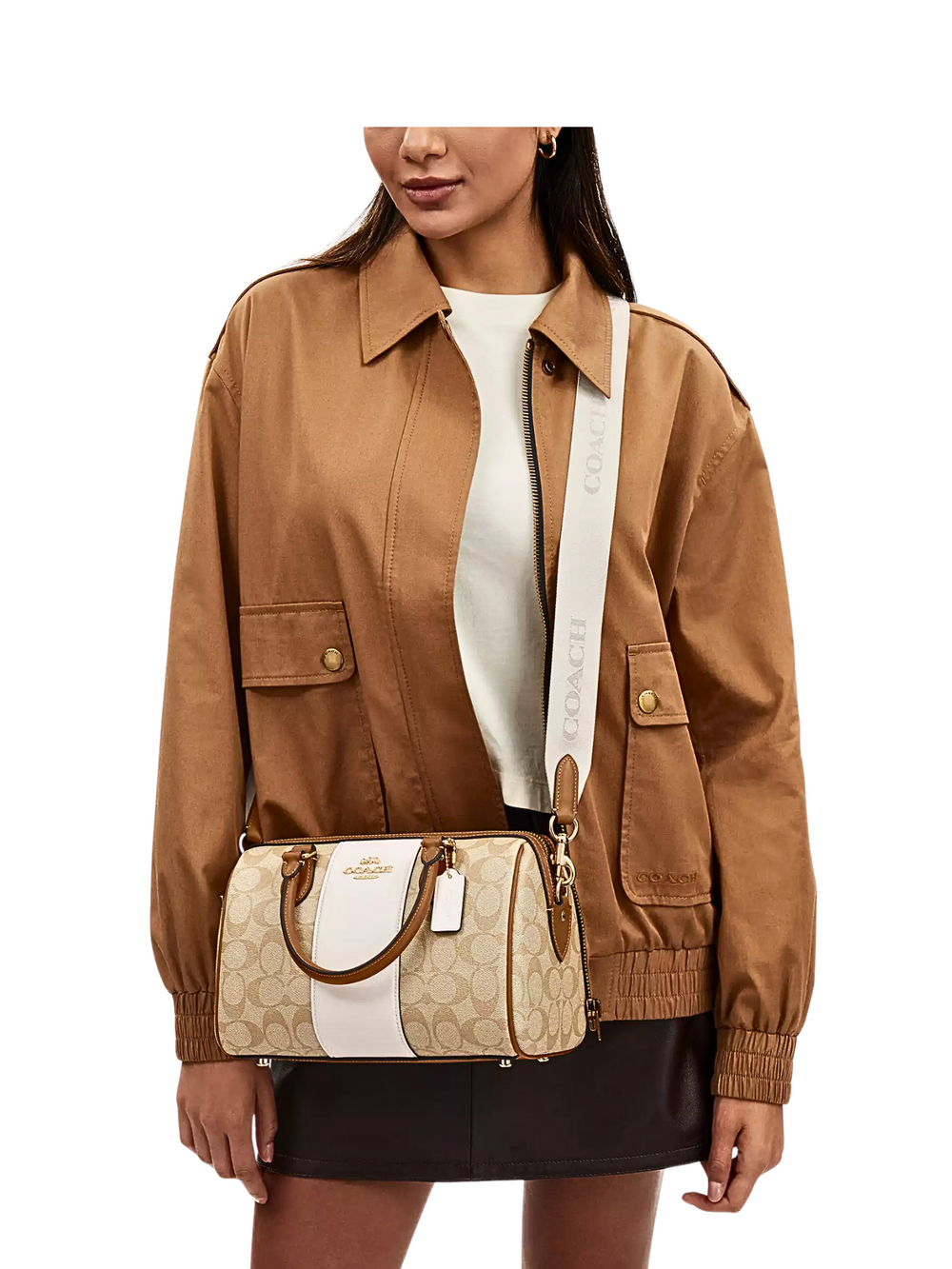 Coach Rowan Satchel In Signature Canvas With Stripe Light Coach Rowan Satchel In Signature Canvas With Stripe Light