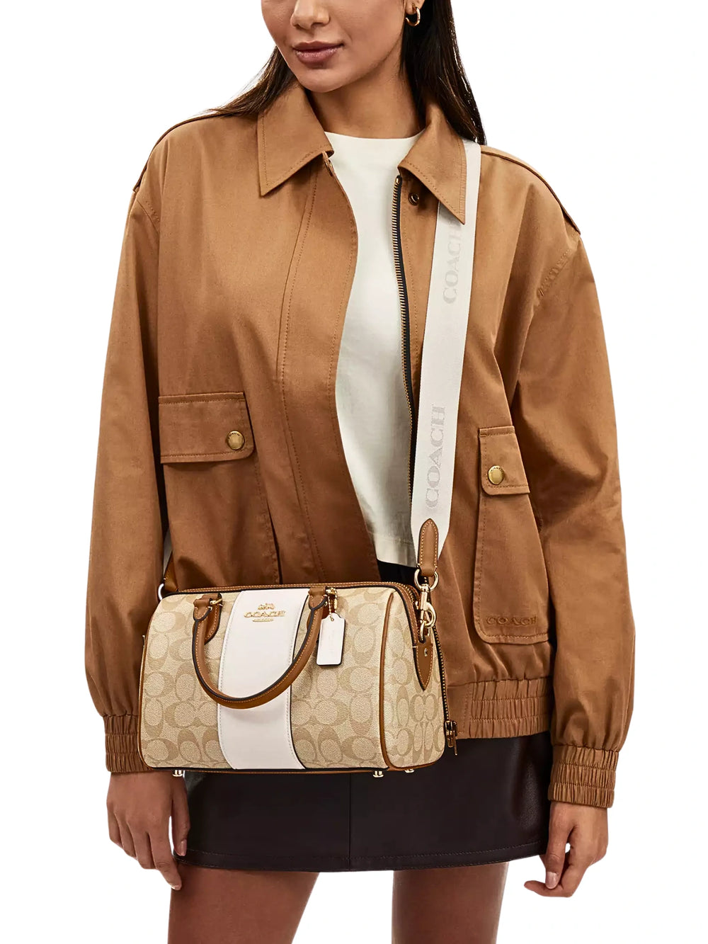 on-model-Coach-Rowan-Satchel-In-Signature-Canvas-With-Stripe-Light-Khaki-Chalk-Saddle