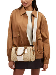 on-model-Coach-Rowan-Satchel-In-Signature-Canvas-With-Stripe-Light-Khaki-Chalk-Saddle