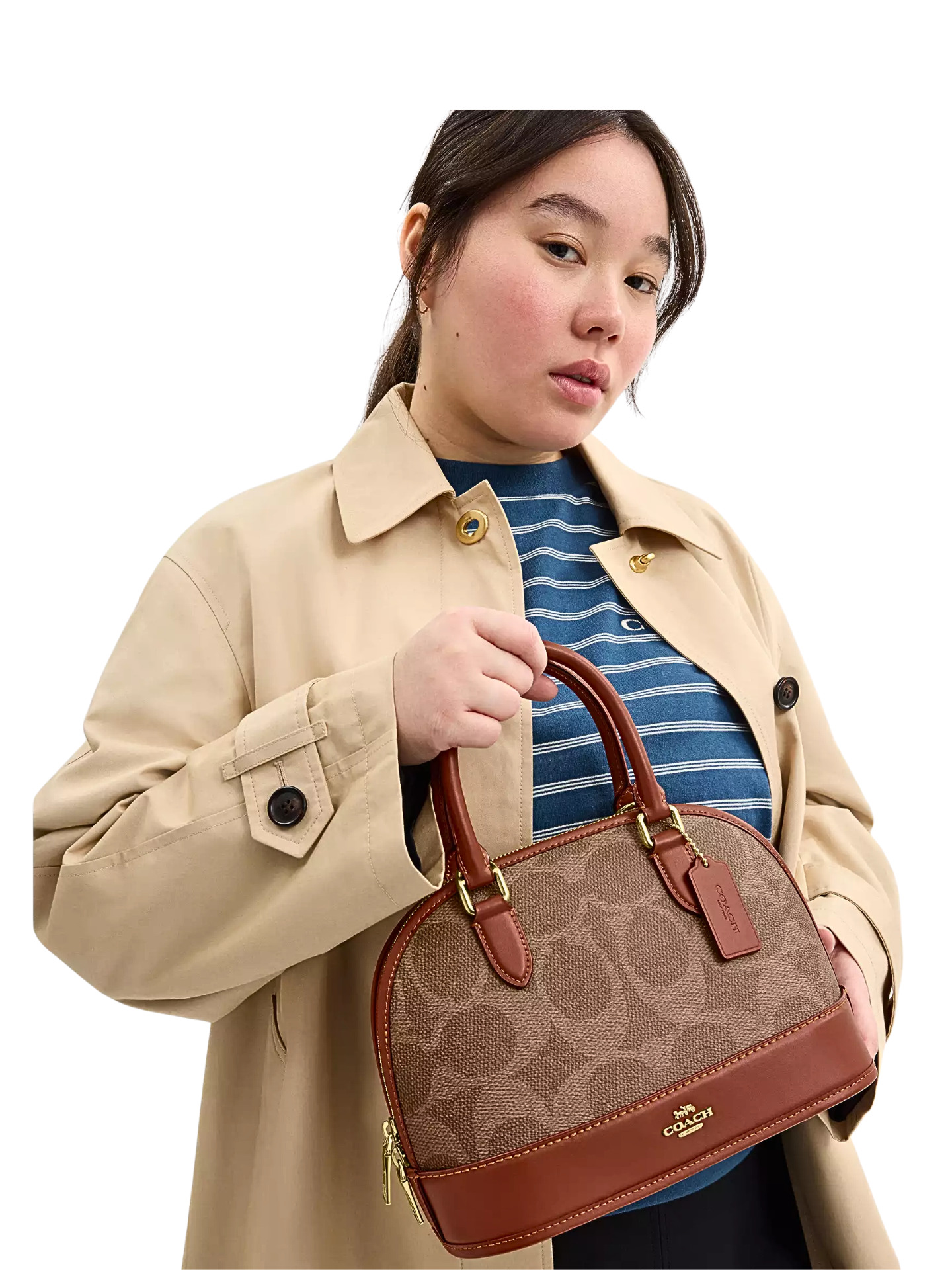 on-model-Coach-Sabrina-Satchel-Bag-In-Signature-Canvas-Tan-Caramel