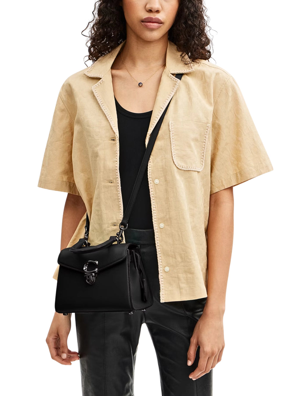 on-model-Coach-Sammy-21-Top-Handle-Bag-Black